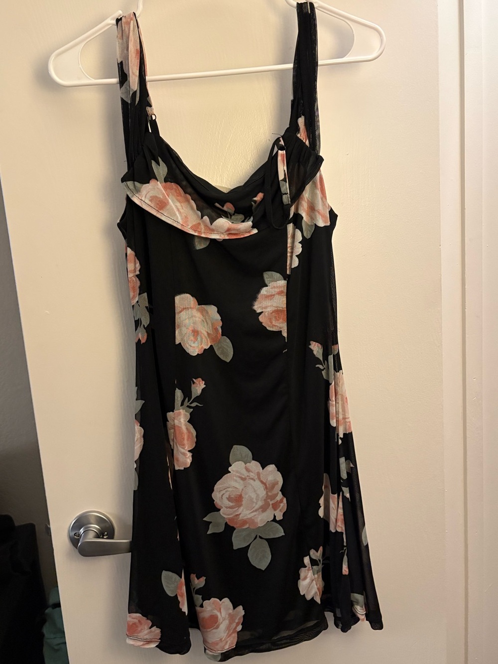 Black Floral Cowl Neck Midi Dress in Soft Pink